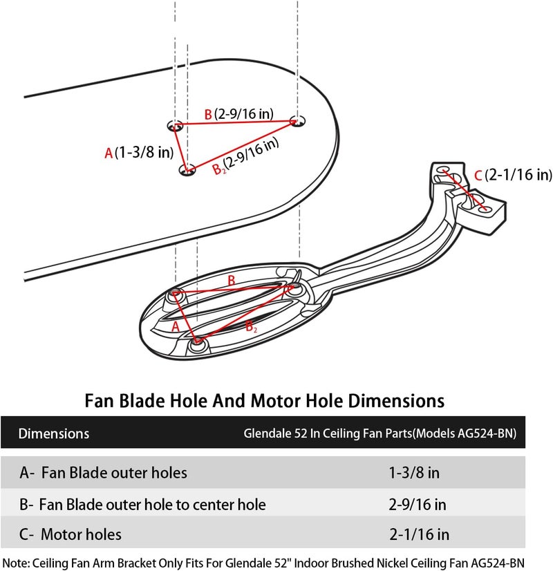 Ciuouient Ceiling Fan Blade Arm Bracket Kit(1Pc Fan Blade Arm Bracket, 2 Screws) Compatible with H-ampton Bay AG524-BN Glendale 52" Indoor Brushed Nickel Ceiling Fan(Color: Silver;1Pc) - Image 4